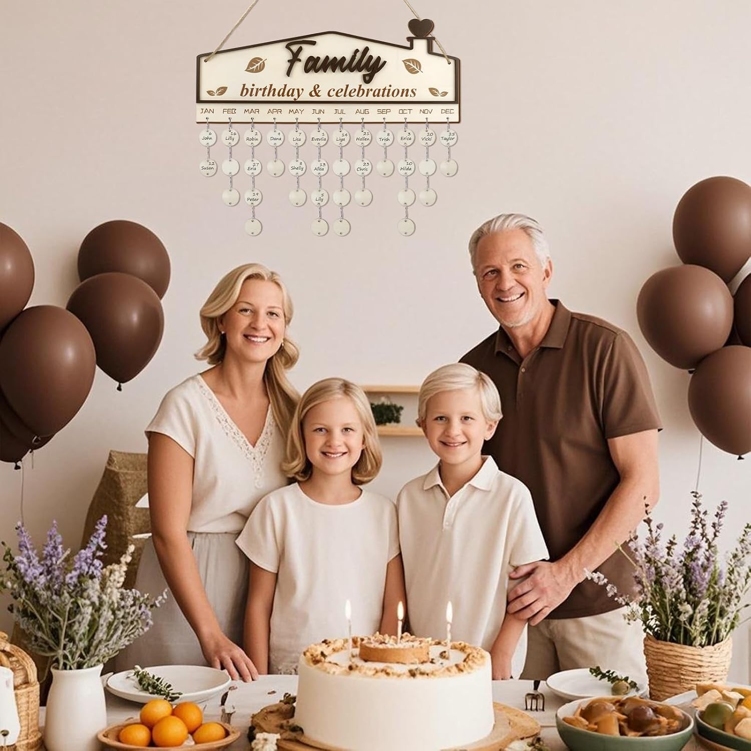 House-Shaped Birthday & Celebrations Calendar Wall Hanging for Family – Wooden Date Tracker Reminder Board with 100 Name Tags, DIY Family Calendar Gift for Mom Grandma Grandpa 16”x6.3”