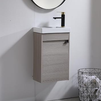 16 Inch Bathroom Vanity with Sink Combo,Wall Mounted Cabinet Set for Small Space,Floating Vanity Bathroom Sink,Narrow Bathroom Vanity,Small Bath Vanity Forest Oak