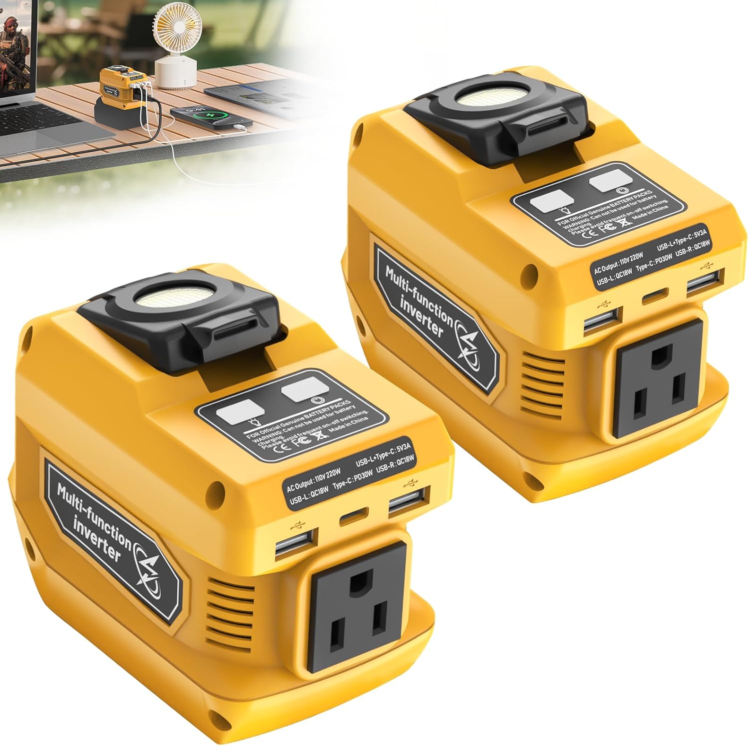 2 Packs 220W Portable Inverter for DeWalt 20V Battery