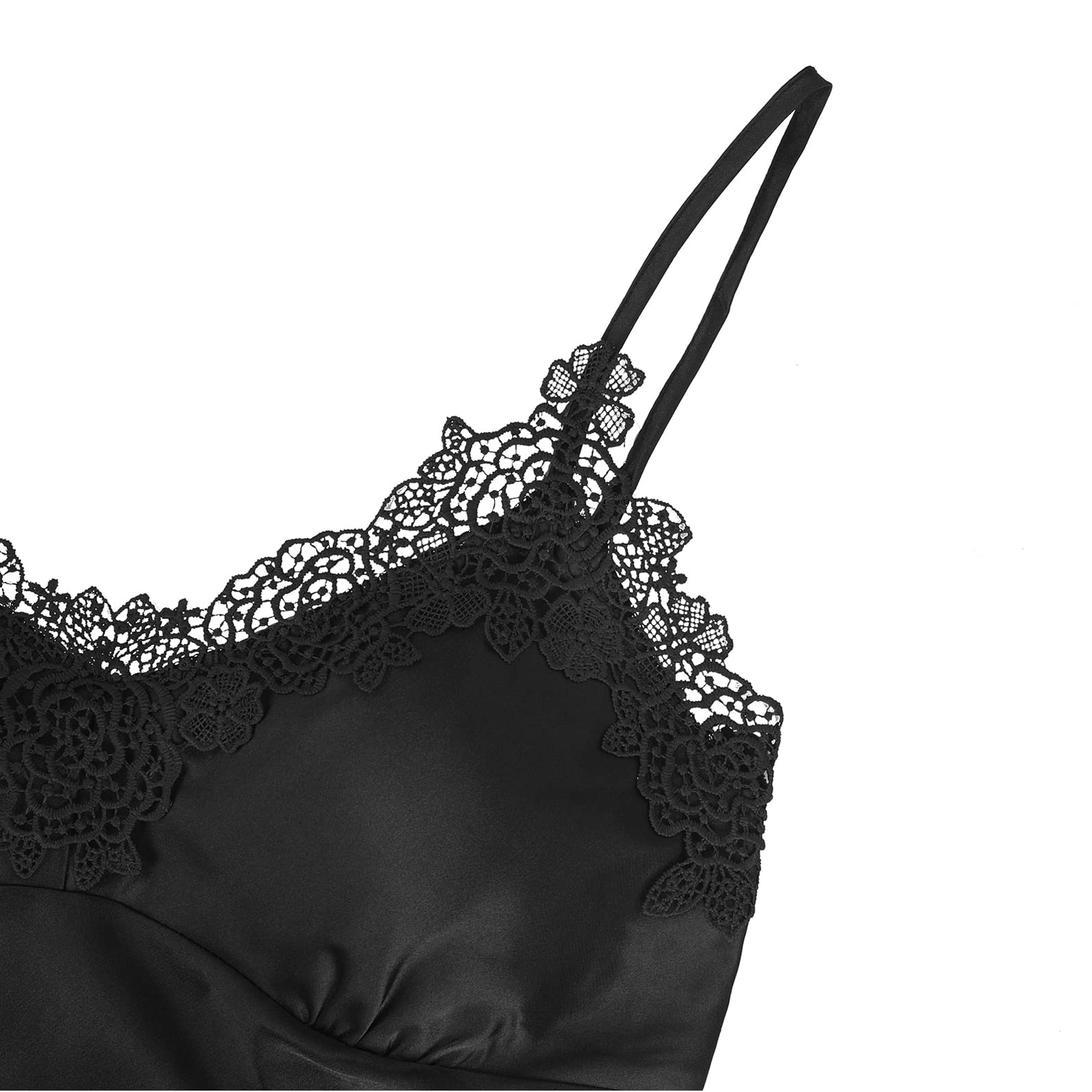 Femme 5 Pièces Satin Pyjama Set, Dentelle Kimono Robe Pyjama Set, Sexy Négligé Short et Pantalon Long Chemise de Nuit 5-pièces, avec Coussinets de Sein
