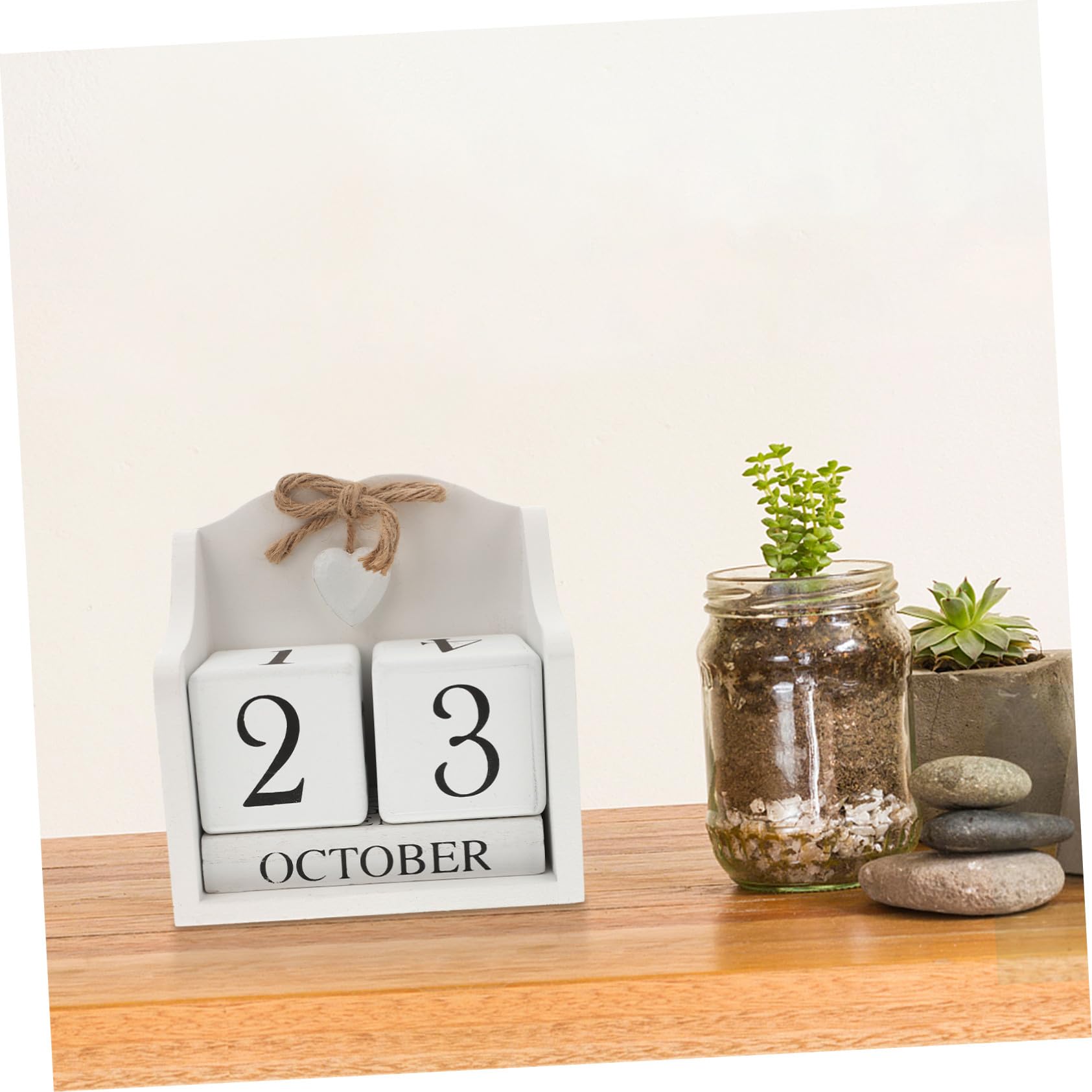 DOITOOL 1pezzi Calendario Perpetuo in Legno Bianco Stile Europeo Rurale Calendario da Tavolo Cubi Manuali Ornamento Decorazione Domestica Accessorio Fotografico
