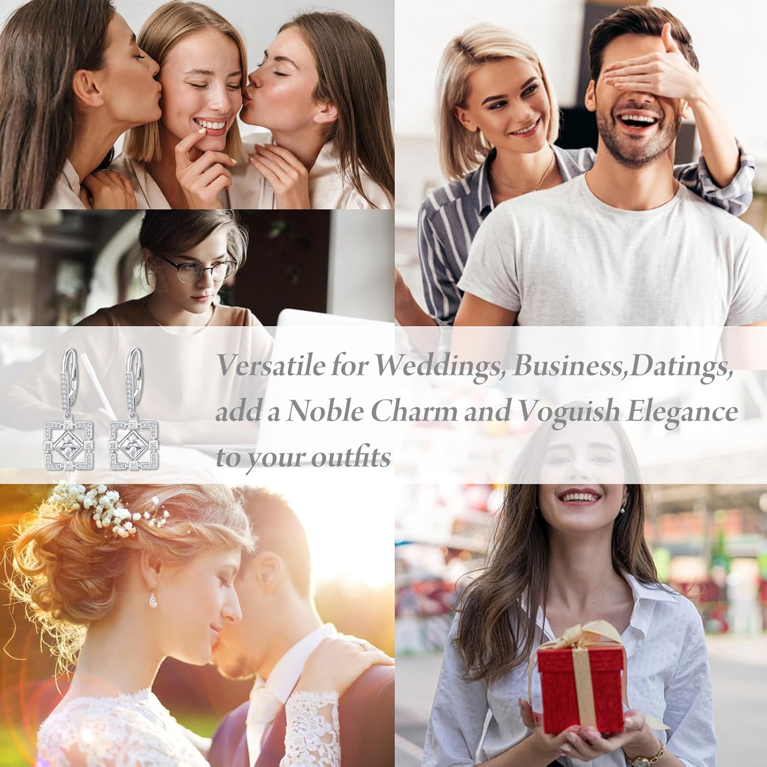 AENEAS Valentines Day Gifts for Women Square Dangle Drop Earrings Sterling Silver Square Dangling Leverback Earrings Crystal Jewelry Anniversary Christmas Birthday Gift for Wife Her Mom - Image 6