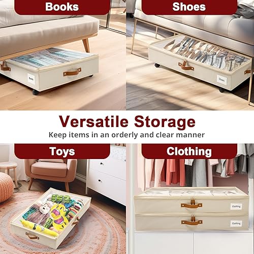 Miniatura 7 de Juego de 2 contenedores de almacenamiento debajo de la cama con ruedas, contenedor de almacenamiento debajo de la cama con tapa transparente, 6.7