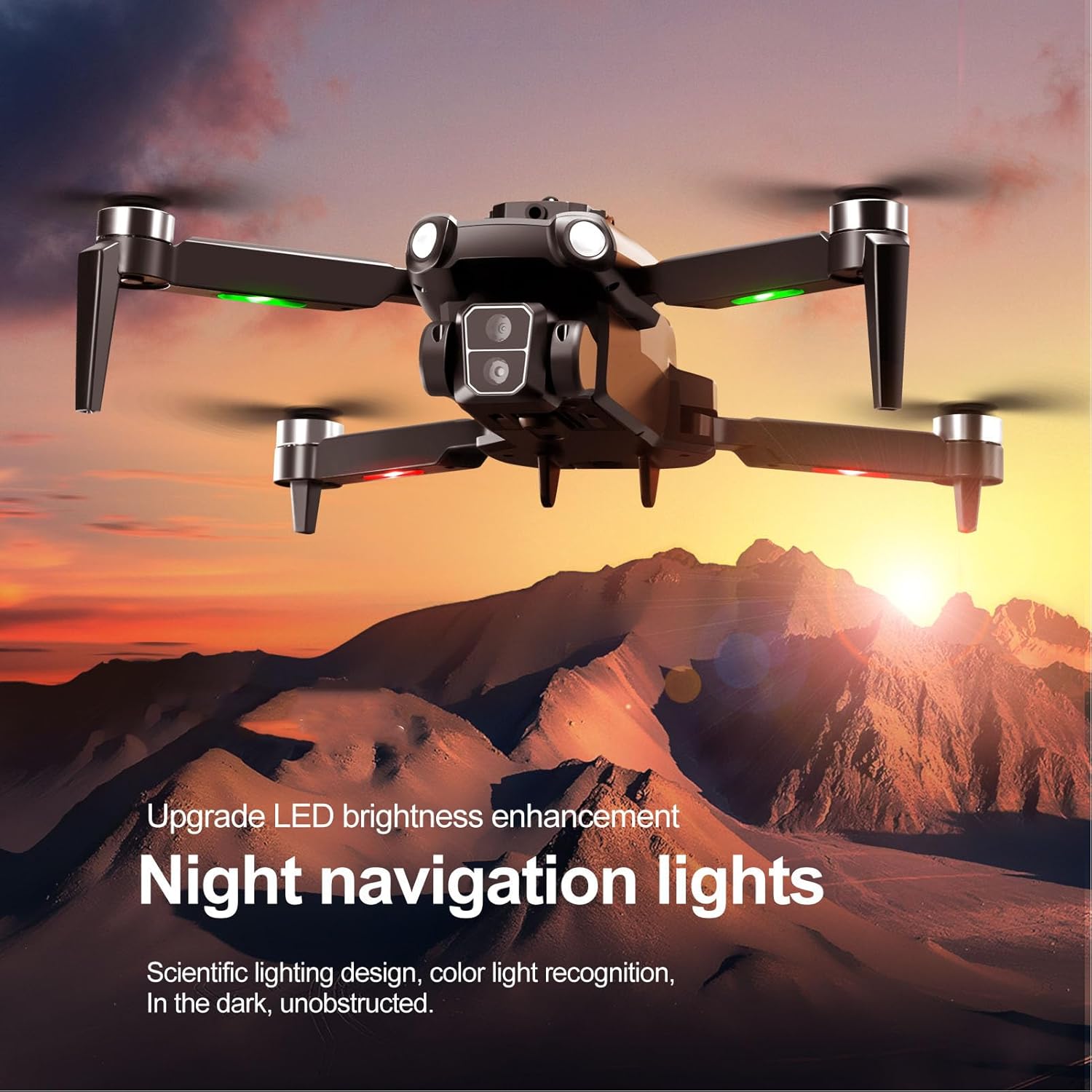 Drfeify Multifunction Foldable Drone with 8K Dual Camera LED Lights, 6 Channel Gyroscope Control, Obstacle Avoidance, Brushless Motor, for Adults Kids Beginners (Dual Battery