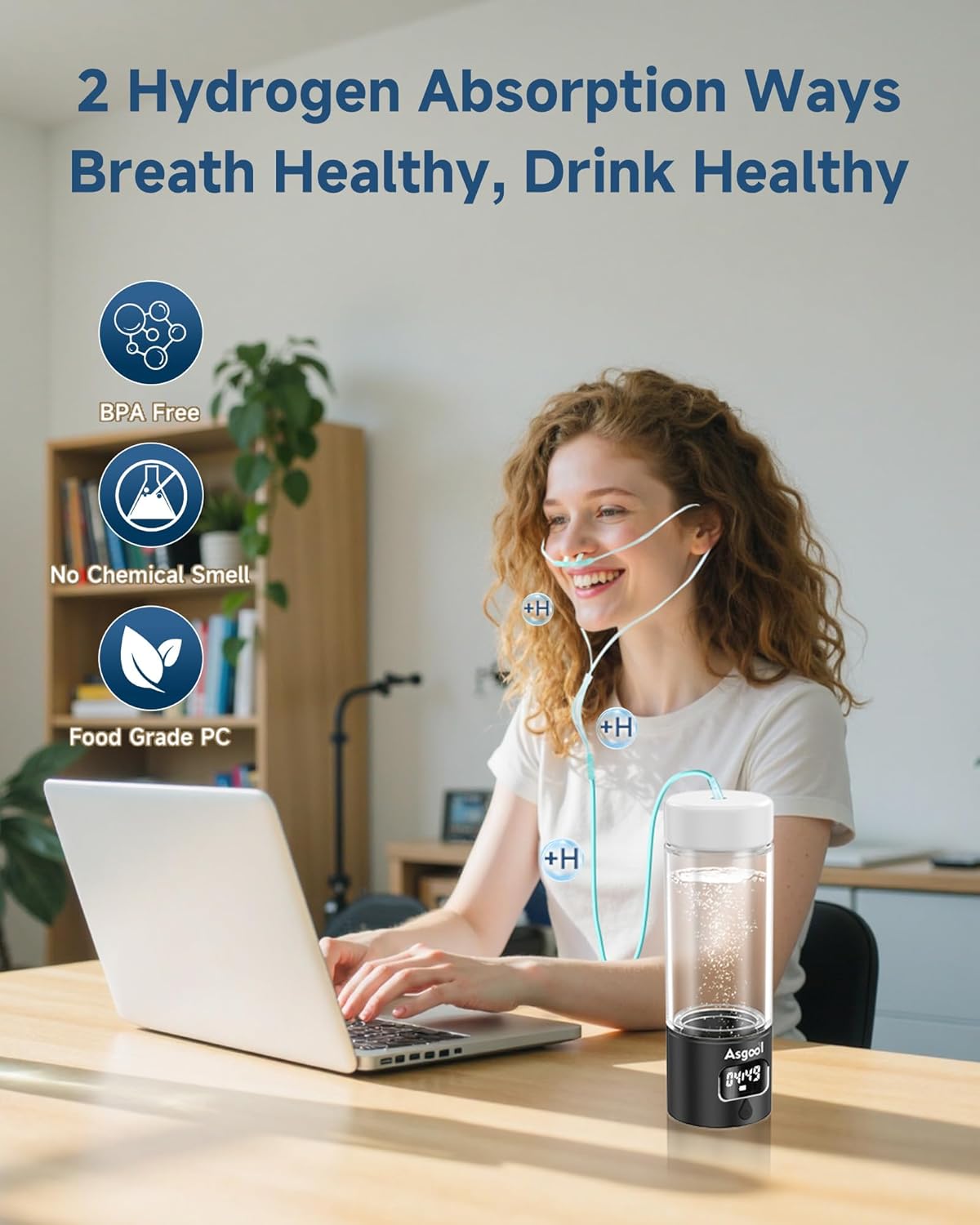 Hydrogen Water Bottle - Portable Rechargeable Water Bottle with LED Timer, Aluminum and Glass, 5000 PPB Hydrogen Production, Gift for Husband Wife Father Friend Client (Black, 11.6Oz) - Image 5