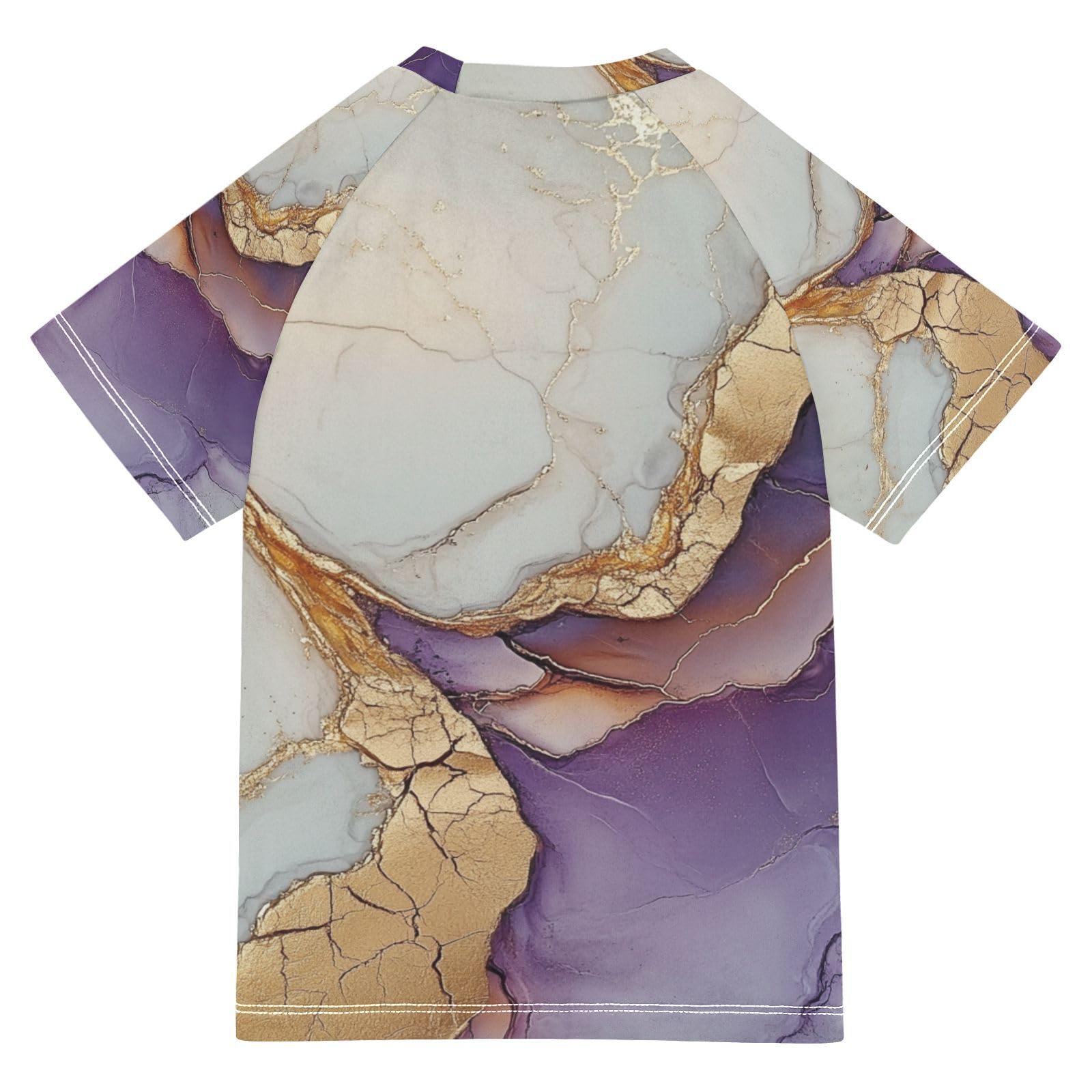 Kids Bathing Suits Boys Short Sleeve Rash Guard Swimsuit 4T Marble White Purple