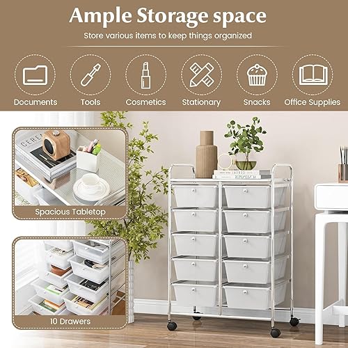 Vista 410 de LDAILY Carrito de almacenamiento con ruedas de 15 cajones, carrito rodante con cajones para aula, organizador de manualidades con ruedas con marco