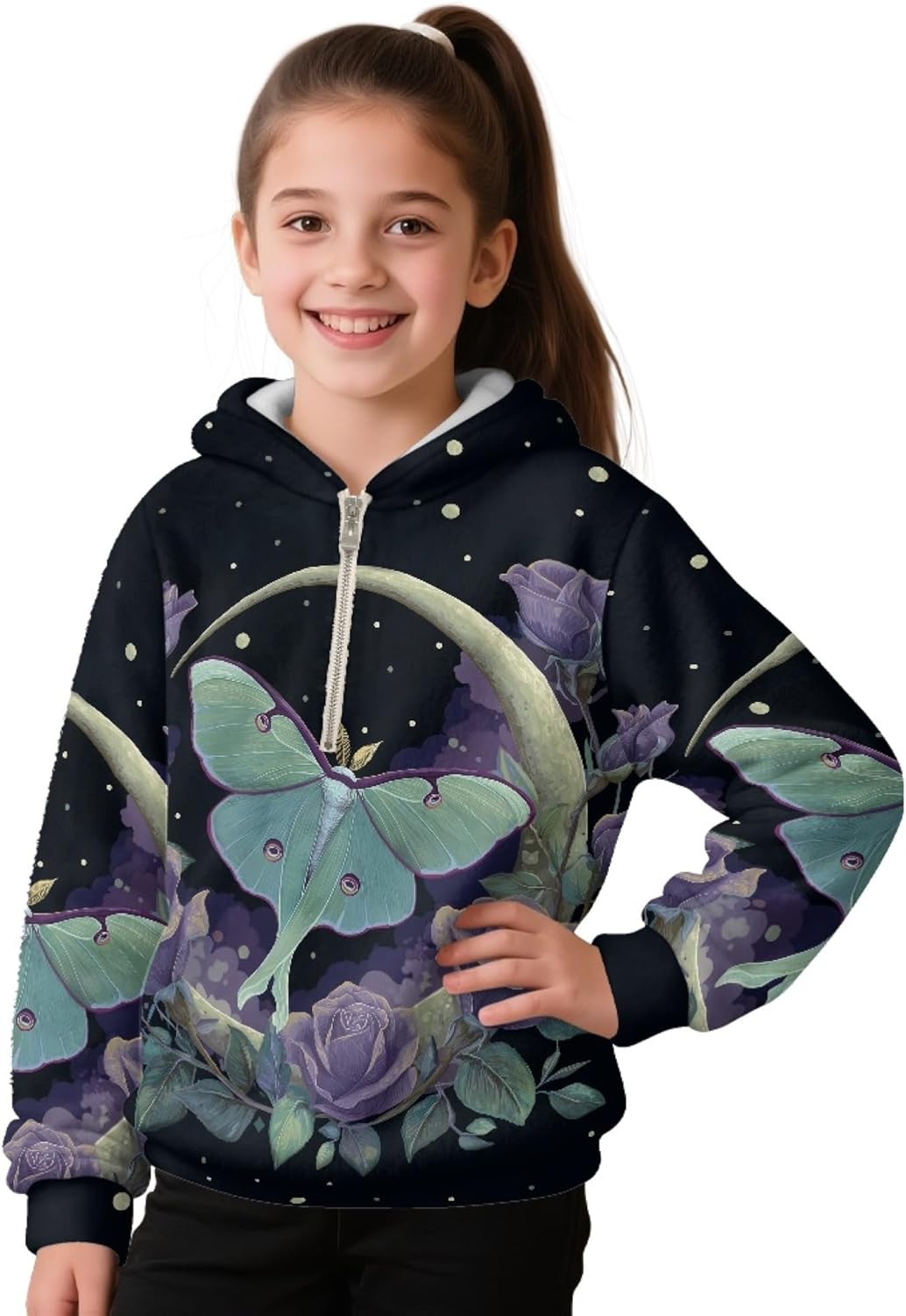 AmzPrint Toddler Half Zip Fleece Hoodies Big Girls Long Sleeve Pullover Kawaii Novelty Trending Hoodies For Teen Girls