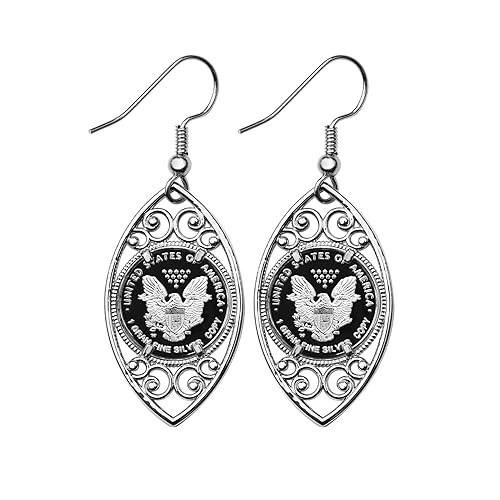 Miniatura 4 de Walking Liberty 1 Gram .999 Fine Silver Coin 925 Sterling Silver Evil Eye Design Earrings