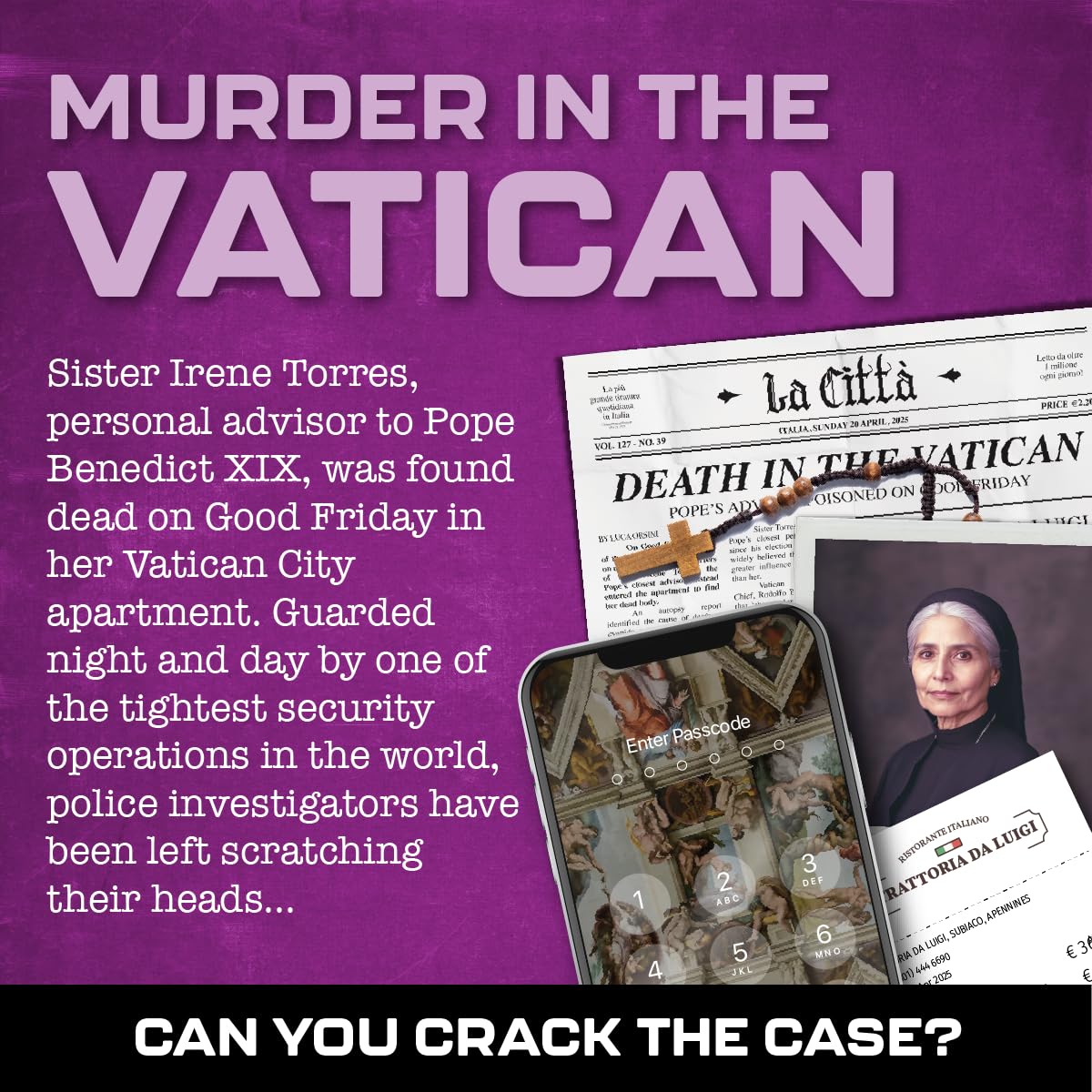 Lucky Egg Murder Mystery Case File Game Murder of an Activist - Detective Game with Realistic Crime Solving Experience (Vatican) - Image 2