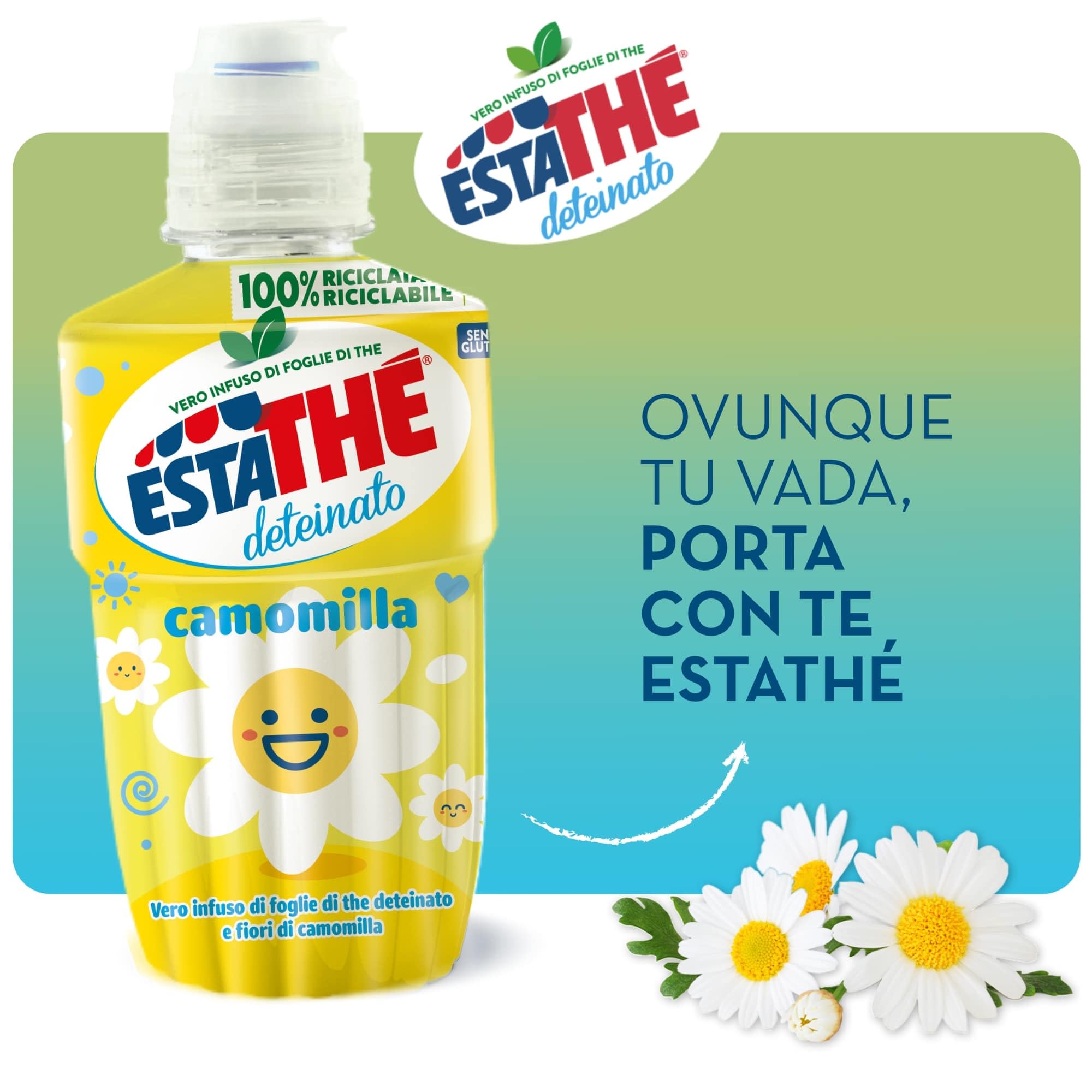 Estathe' Camomilla Deteinato Infuso di Foglie di The Nero Deteinato e Fiori di Camomilla 250ml - NOVITA 2024 [CAIYA® BOX da 12 Bottigline]