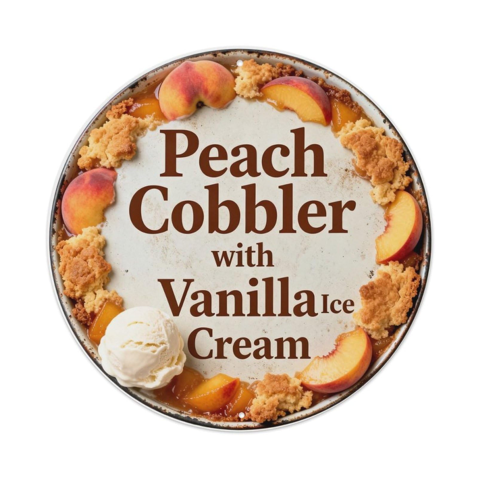 Peach Cobbler with Vanilla Ice Cream Metal Tin Sign Plaque