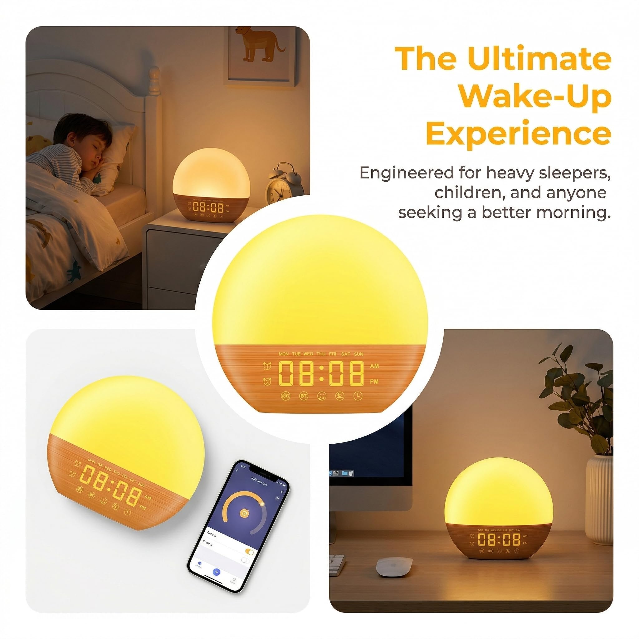 Réveil Simulateur D'aube & Crépuscule,Réveillez- Vous Naturellement,Réveil Lumineux Simulateur D'aube,Radio Eveil Matin Lumière Lampe De 20 Niveaux,7 Sons Naturels Fonction Snooze 18 Couleurs (B#)