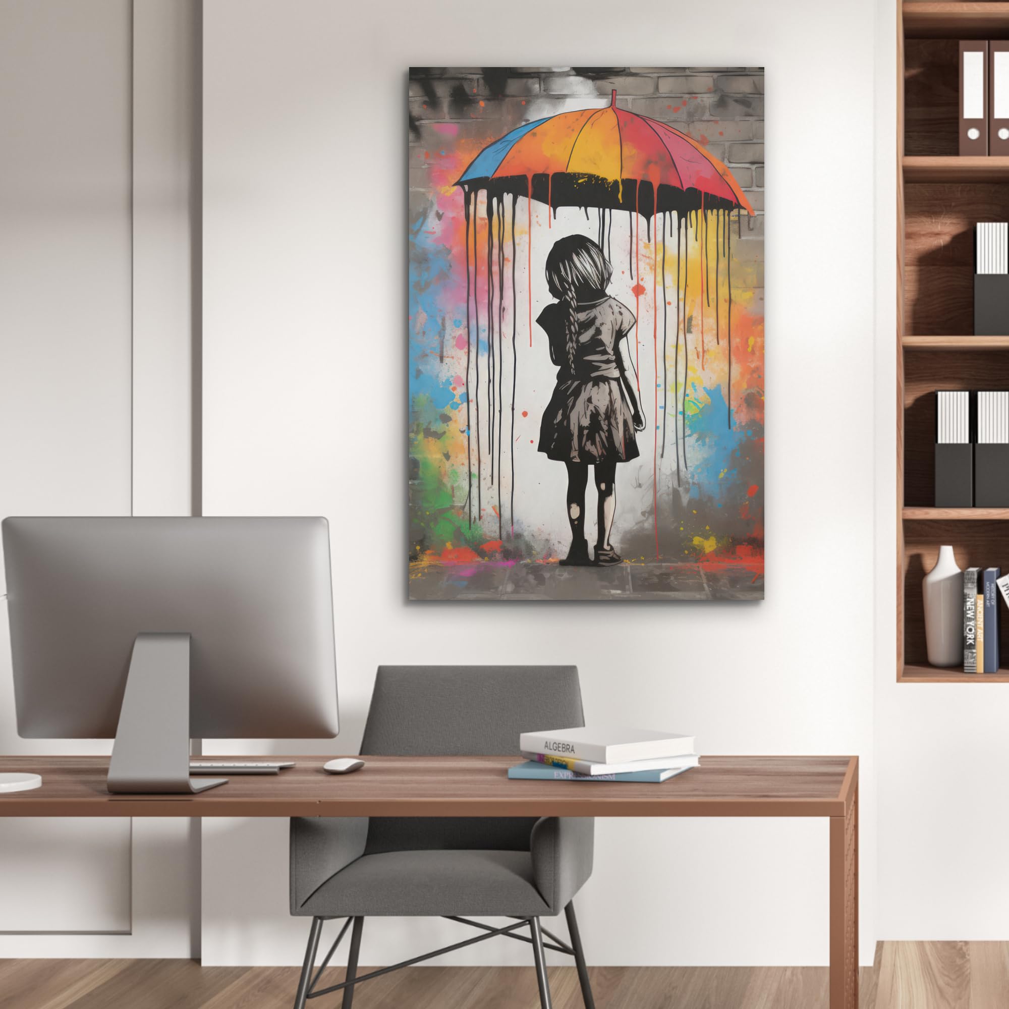 MuchoWow© Décoration en Feutre Murale Design 60x90 cm Élément Déco Chambre Salon Maison Cuisine Moderne Fille - Art - Parapluie - Graffiti - Couleurs - Mur