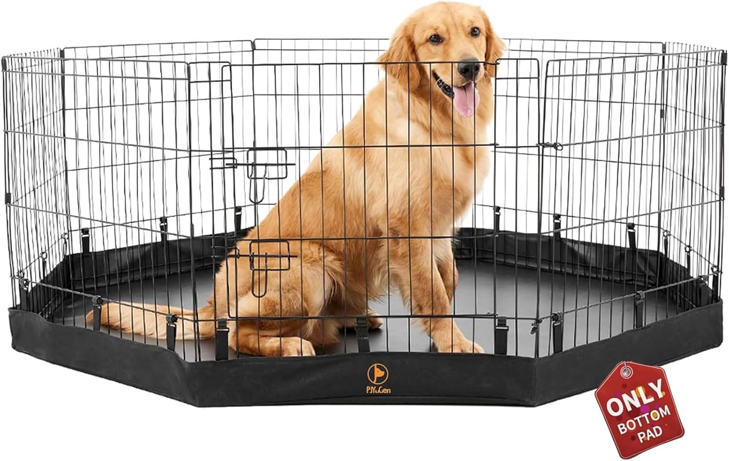 PJYuCien Dog Playpen Bottom Pad,Fits 24 Inch 8 Panels Regular Octagon Metal Exercise Pet Pen,Elastic Buckles Connections,Black (Note:Only Bottom,Fence Not Included)