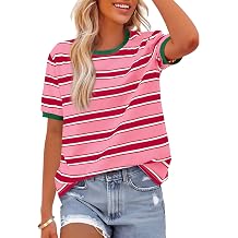 BTFBM Womens Summer Tops Short Sleeve Striped Shirt