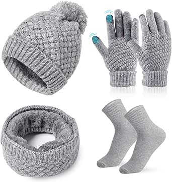 INLANDSIS Winter Set Damen - Mütze, Schal & Handschuhe - Fleece Gefüttert Mit Pom-Pom - Touchscreen Tauglich