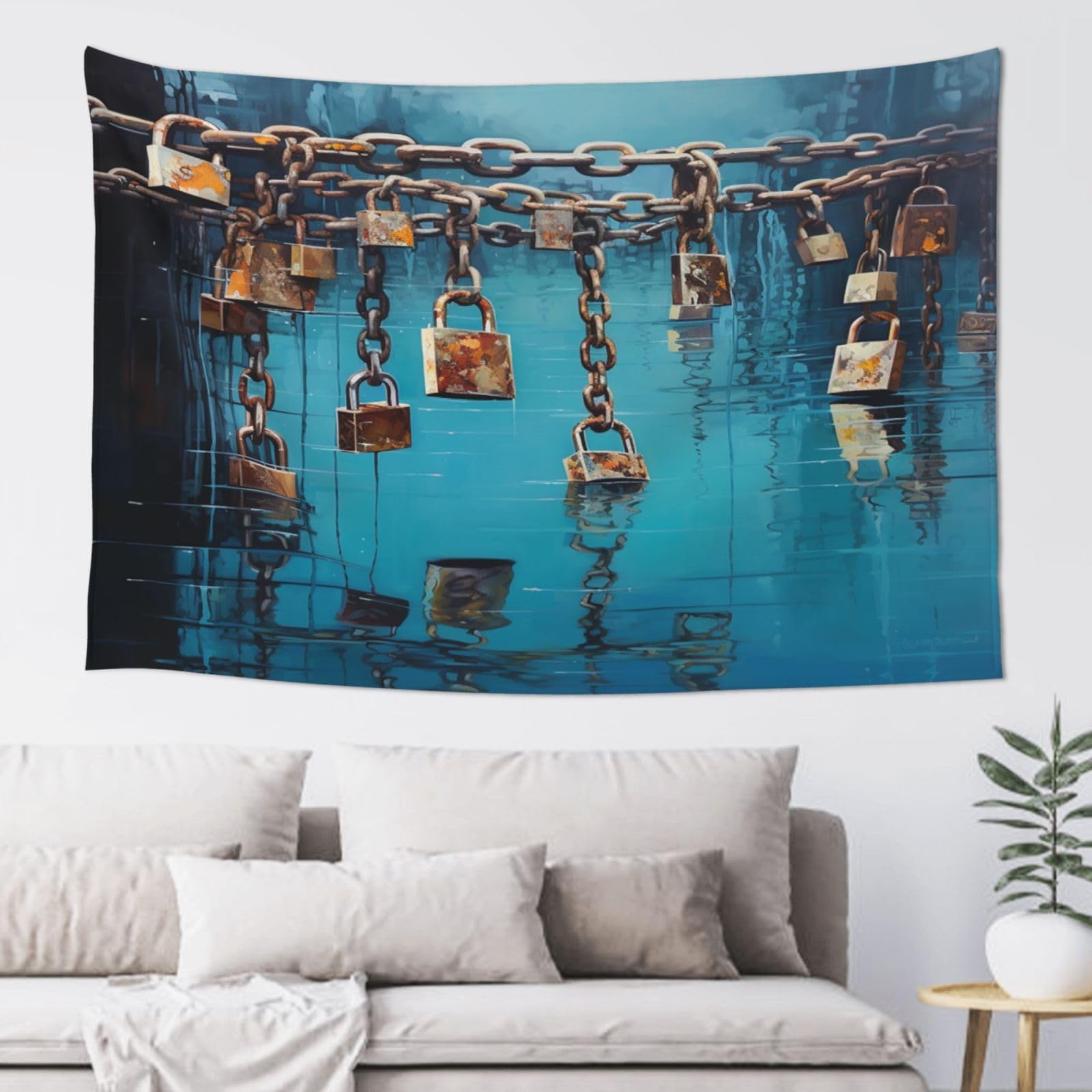 QMKFWT Padlock Tapestry Aesthetic Wall Hanging Tapestries 60'' x 40'' Boho Tapestries Vertical Wall Art Decorative Funny Vintage Poster Flag Tapestry for Bedroom Living Room Decor