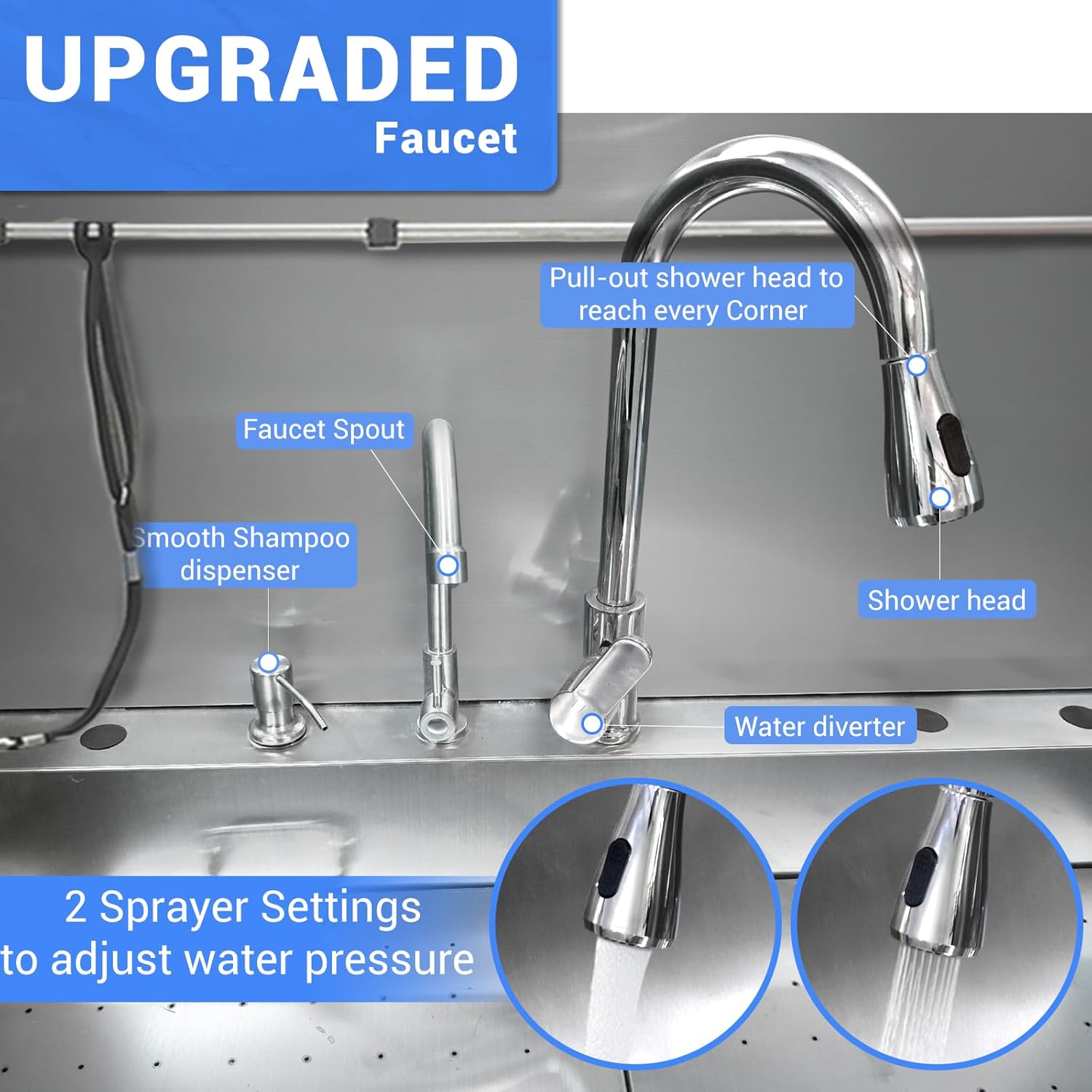 【304 Stainless Steel｜Support 300lb 】 Professional Dog Wash Station with Ramp - Heavy Duty Dog Bathtub with Storage Drawer, Floor Grate & Faucet for Large, Medium & Small Pets