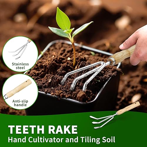 Miniatura 4 de Juego de herramientas de jardín, 5 piezas de herramientas de mano de jardinería resistentes con pala, rastrillo de mano, trasplantador, paleta