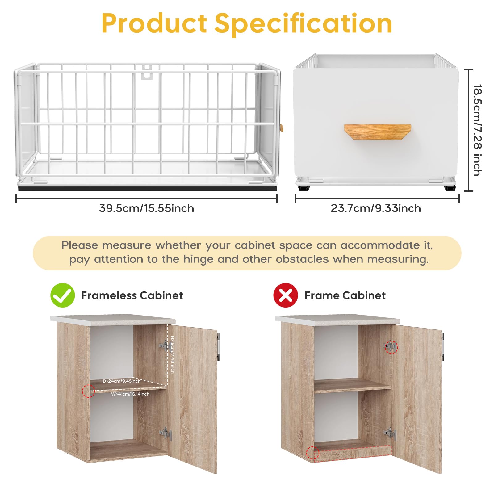 Pull Out Cabinet Organizer Heavy Duty Slide Out Drawers Cabinet Basket No Drilling Metal Storage Basket with Handle for Kitchen Bathroom Cloakroom