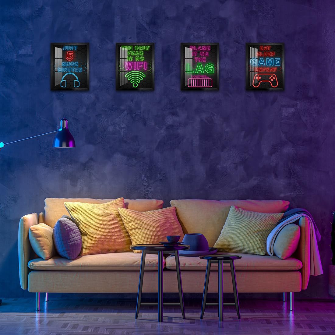 Biufo 4 Pieces Game Room Wall Art Decor, Gamer Symbol Canvas Poster, Gaming Sign Picture, Teen Boy Playroom Bedroom Decor (10L x 8W, Framed)
