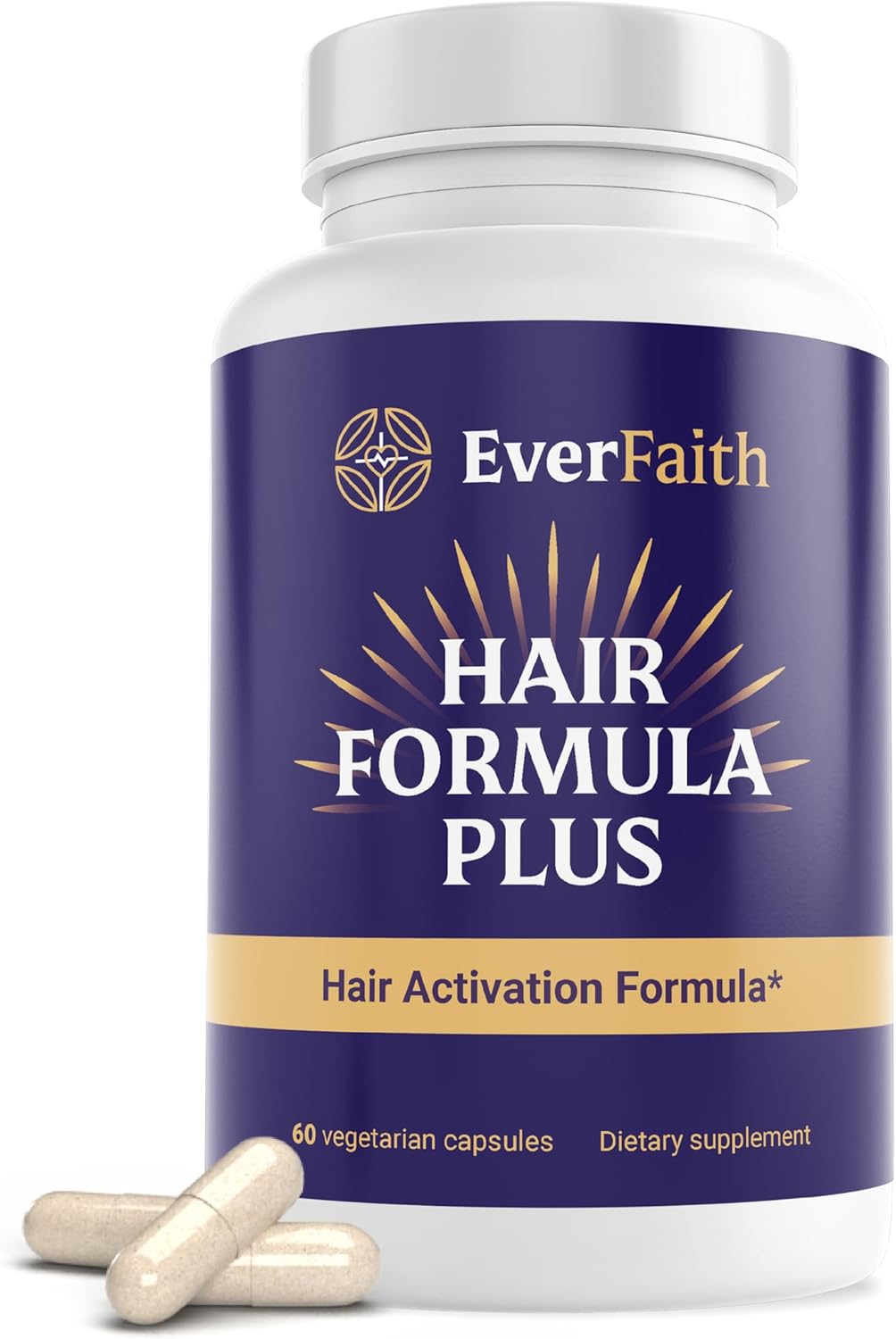 EVERFAITH Hair Formula Plus - Hair Growth Vitamins - Biotin for Hair Growth for Women & Men - with Keratin, Collagen, Saw Palmetto, Horsetail, Zinc, Ashwagandha, L-Lysine, Iron & More - 60 Capsules