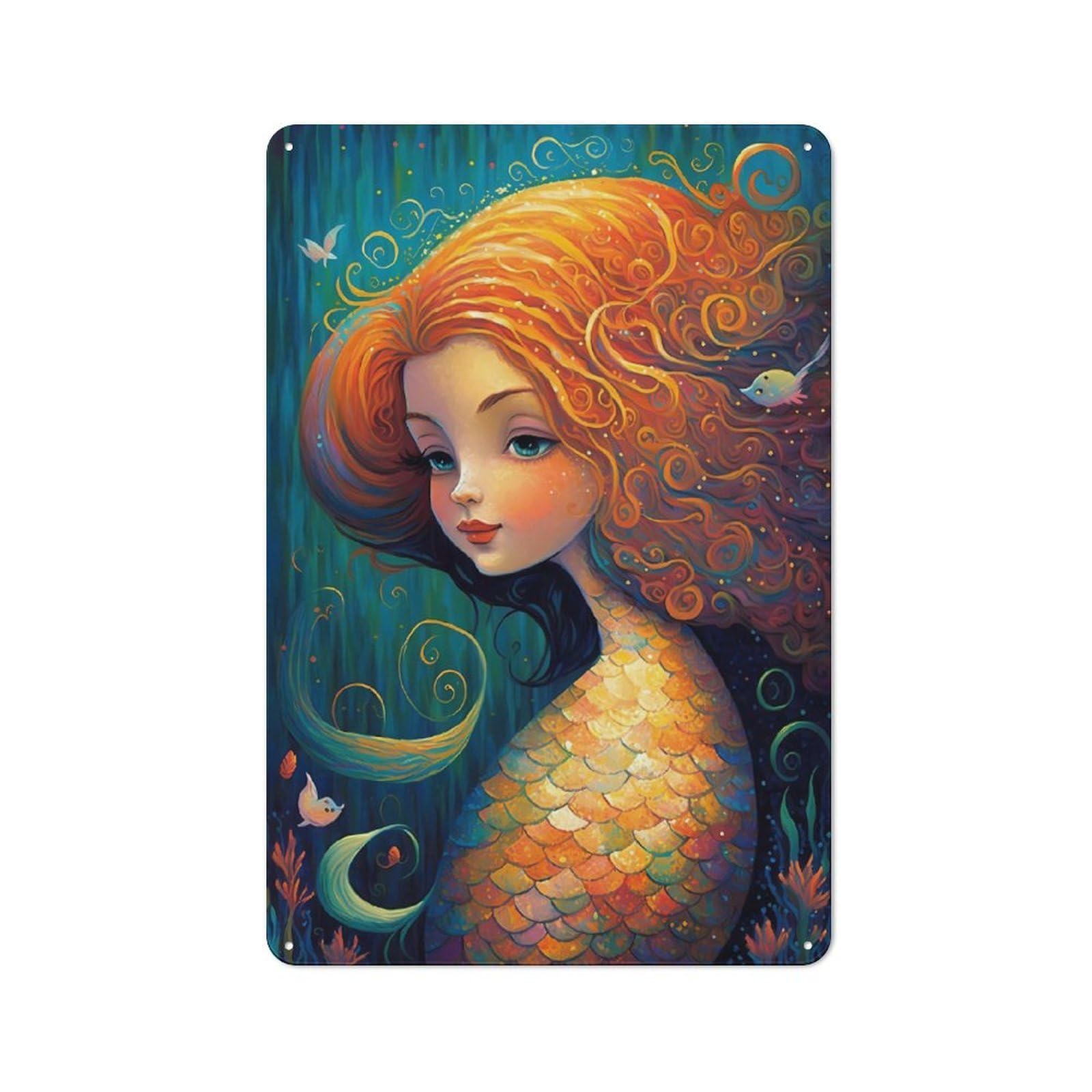 Junmoney Mermaid Enchanted Isle Vintage Cafe Metal Sign 30X20cm Featuring Bistro Wall Plaque For Tea Room, Shop Wall Or Breakfast Area