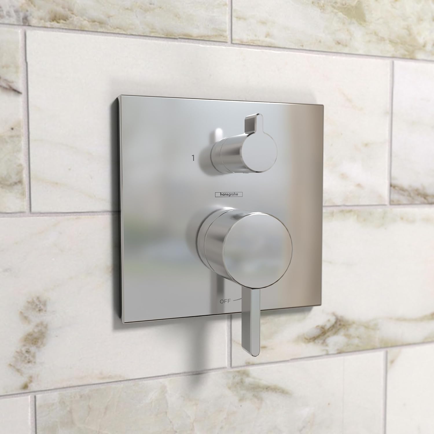 hansgrohe Ecostat Modern Pressure Balance Shower Valve Trim with Diverter in Chrome, 15862001