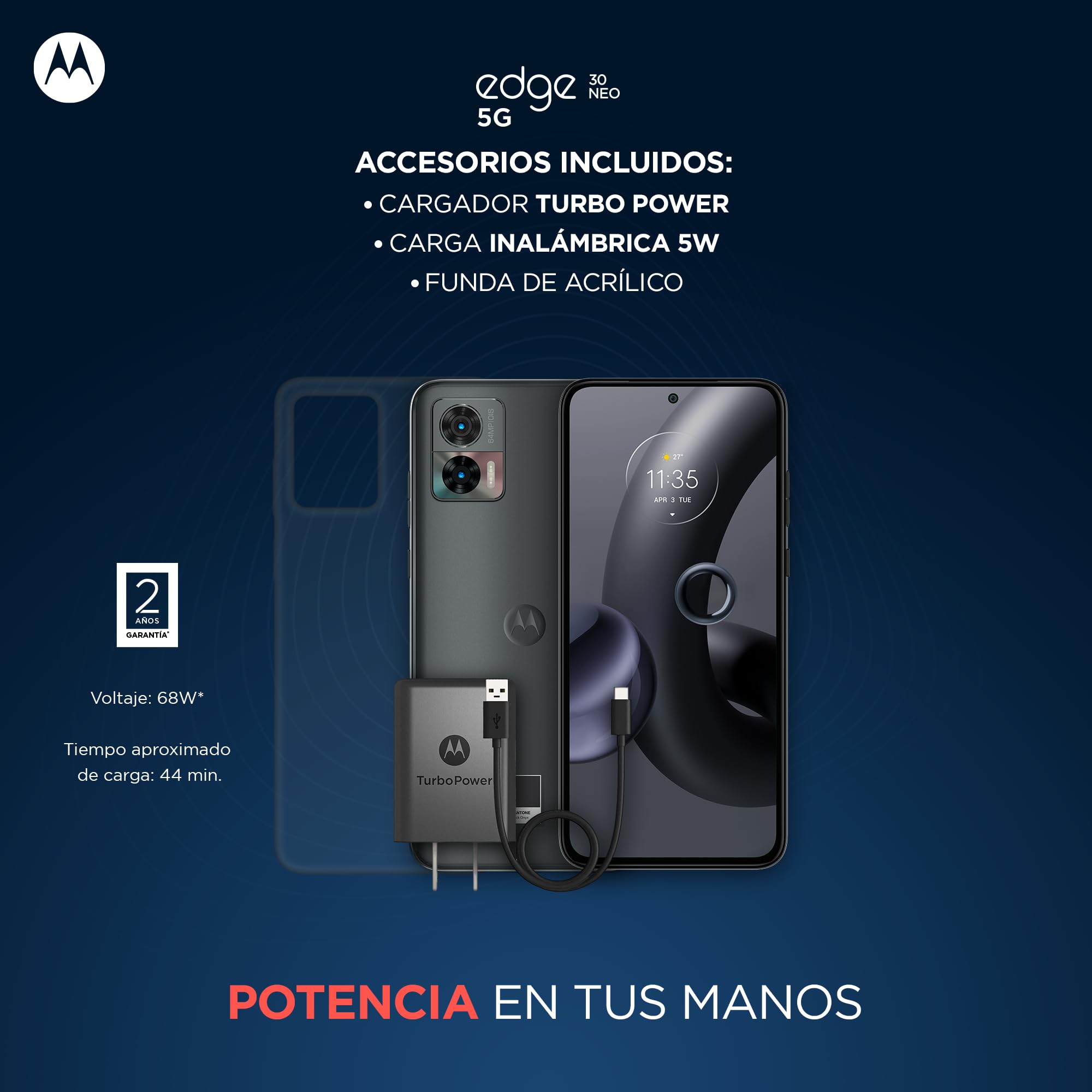 motorola Edge 30 Neo - Celular 128GB Memoria, 8GB de RAM, Cámara 64MP, pOLED 6.3 Pulgadas, Celular Desbloqueado Nacional, 2 Años de Garantía - Negro