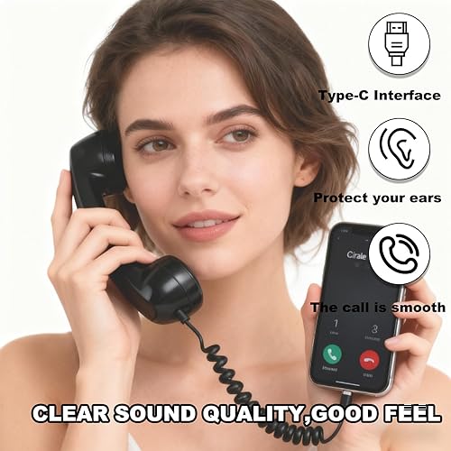 Miniatura 2 de Teléfono retro, modelo 2026 compatible con iPhone, conexión con cable tipo C, hecho de material ABS, adecuado para teléfonos móviles y computadoras