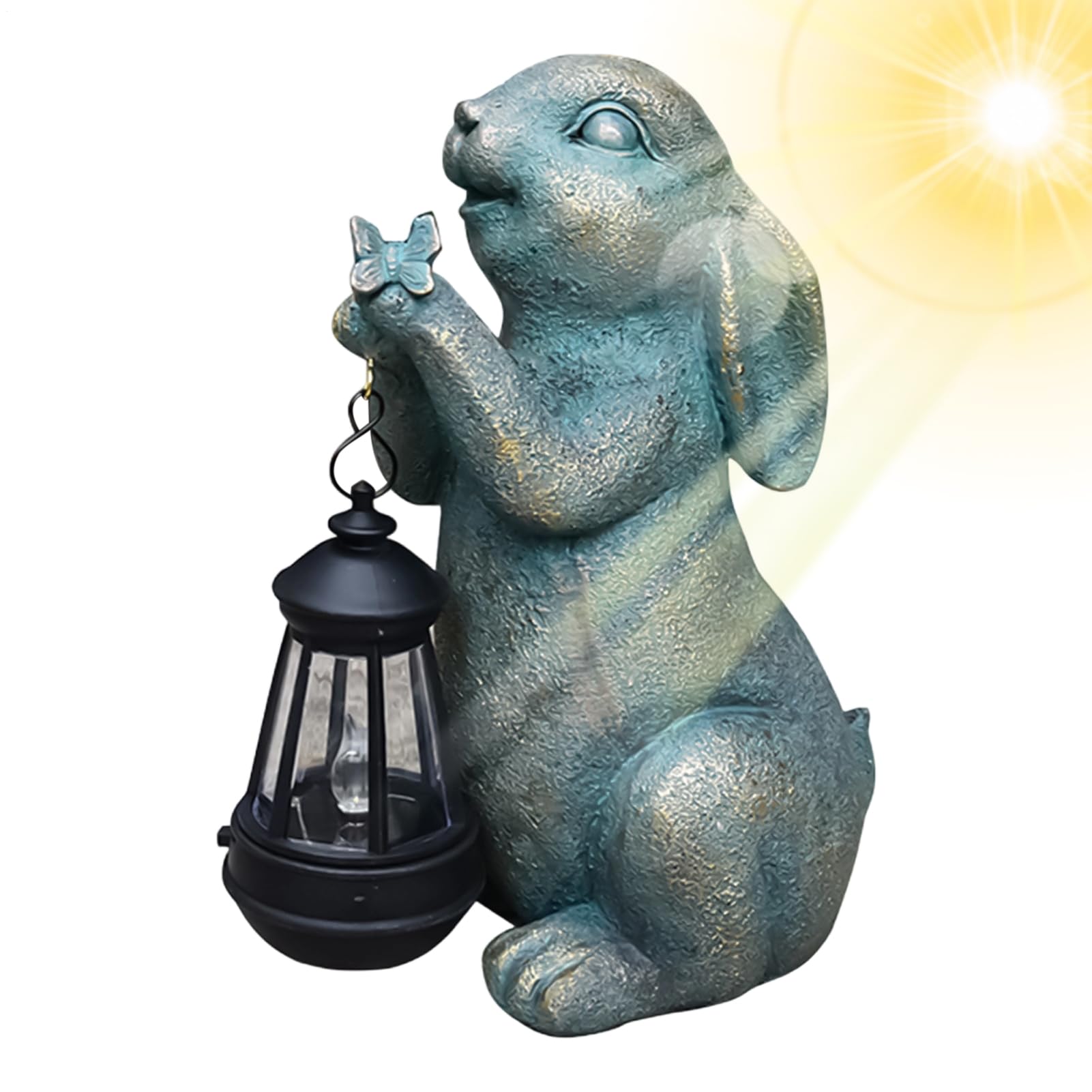 Sculpture lapin lanterne solaire vintage déco de jardin extérieur