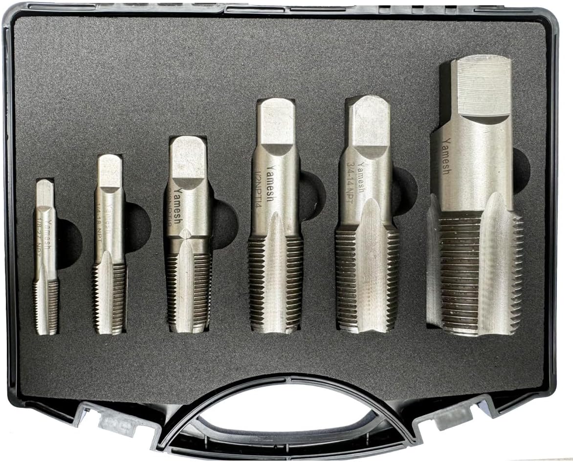 NPT Pipe Tap Set 6-Piece NPT Pipe Tap Repair Kit, Carbon Steel, Essential Sizes 1/8" to 1" for Thread Maintenance