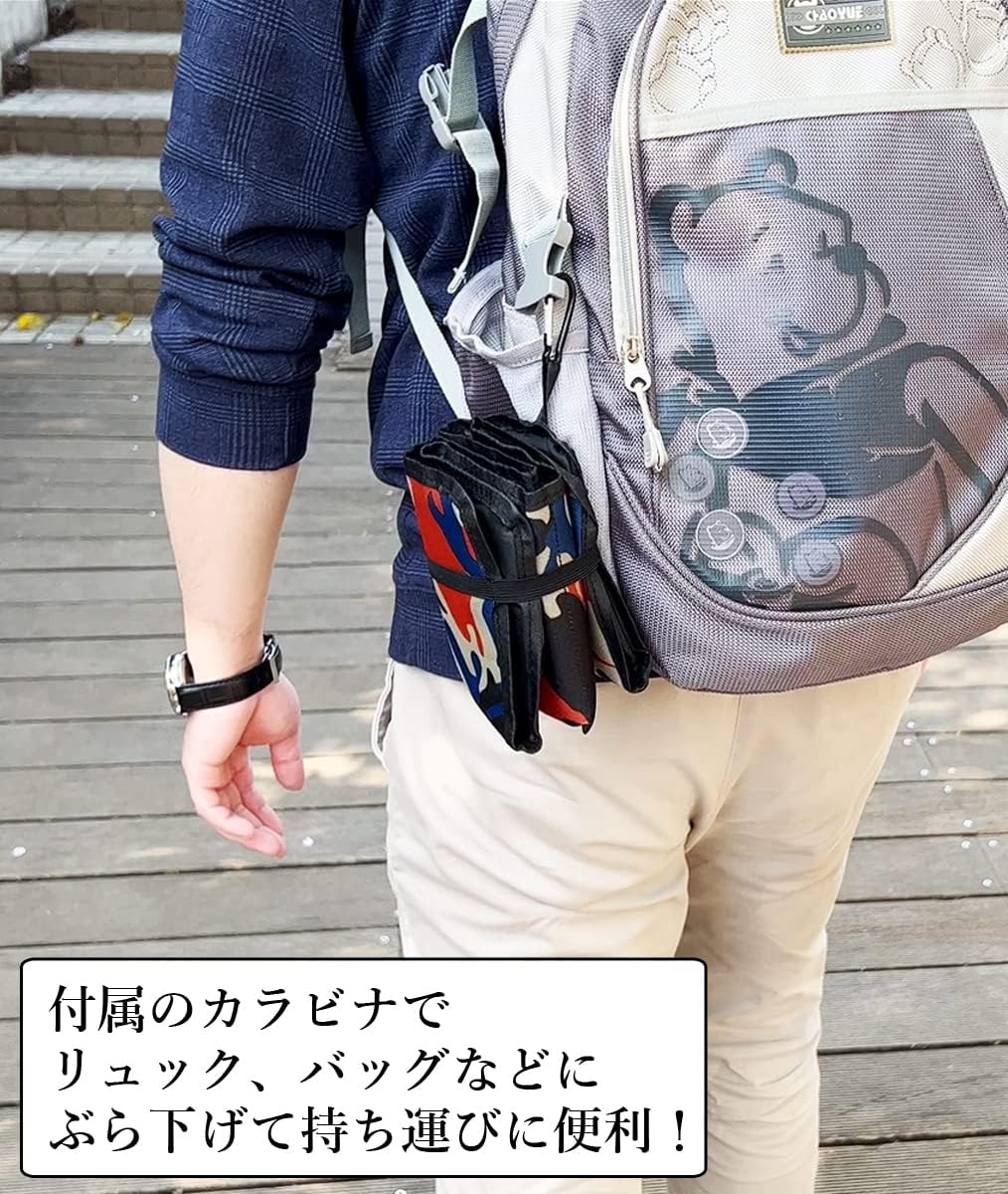 折り畳み クッション 座布団マット コンパクト 軽量 アウトドア カラビナ付き 持ち運び (ピンク)