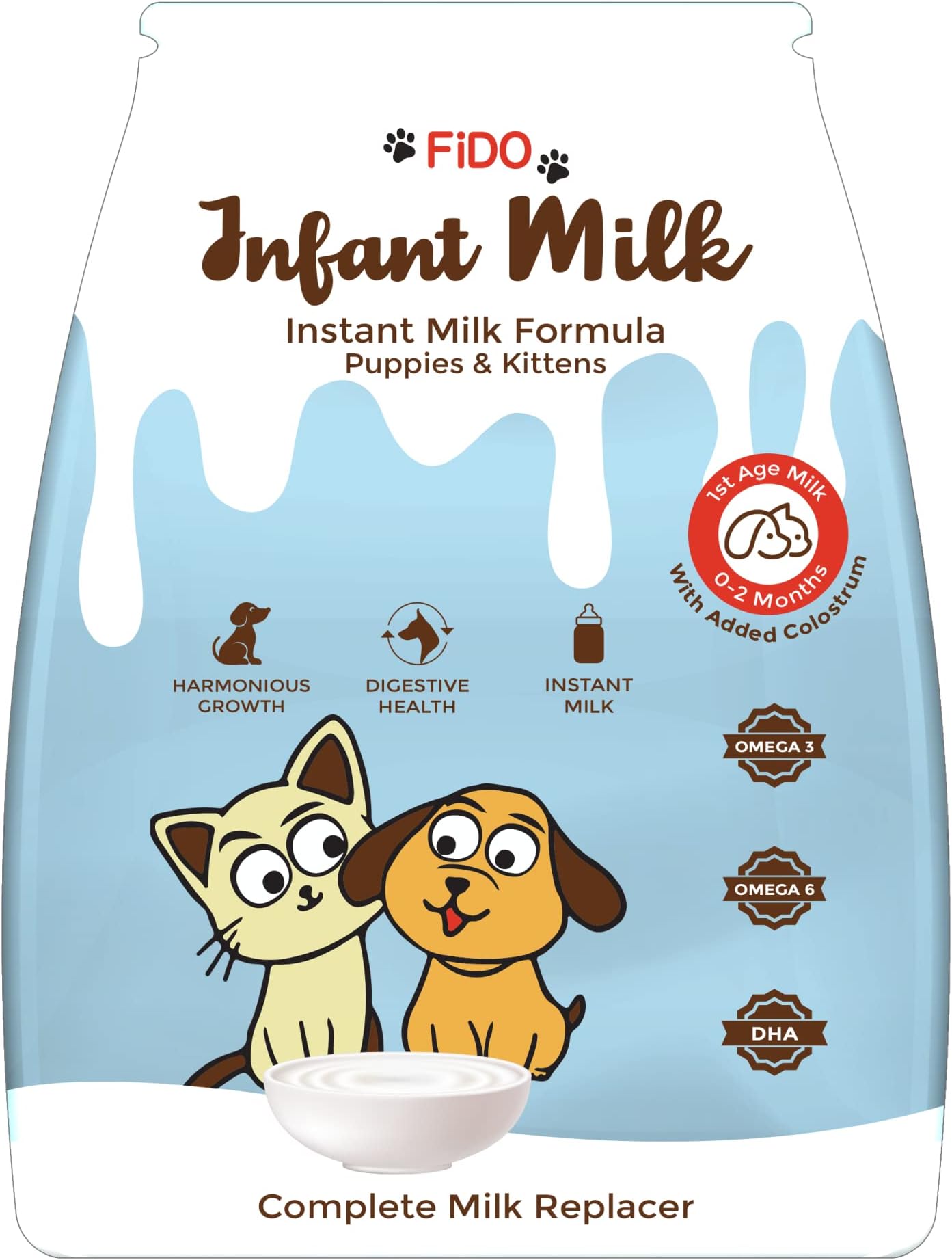FiDO Infant Milk for Newborn Puppies and Kittens - Complete Milk Replacer Feed Stage 1 Formula 250 Gm