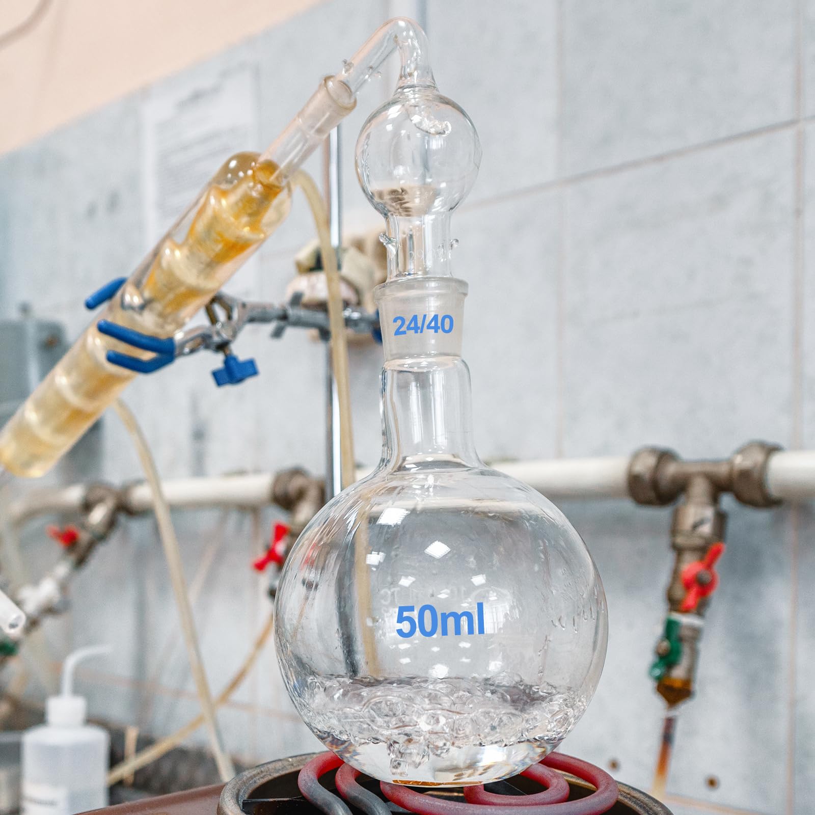 PATIKIL Pallone Da Bollo 3000ml, Pallone In Vetro Borosilicato 3.3 Monocollo A Fondo Piatto Con Giunto Standard Smerigliato 24/40 Per Laboratorio, Trasparente