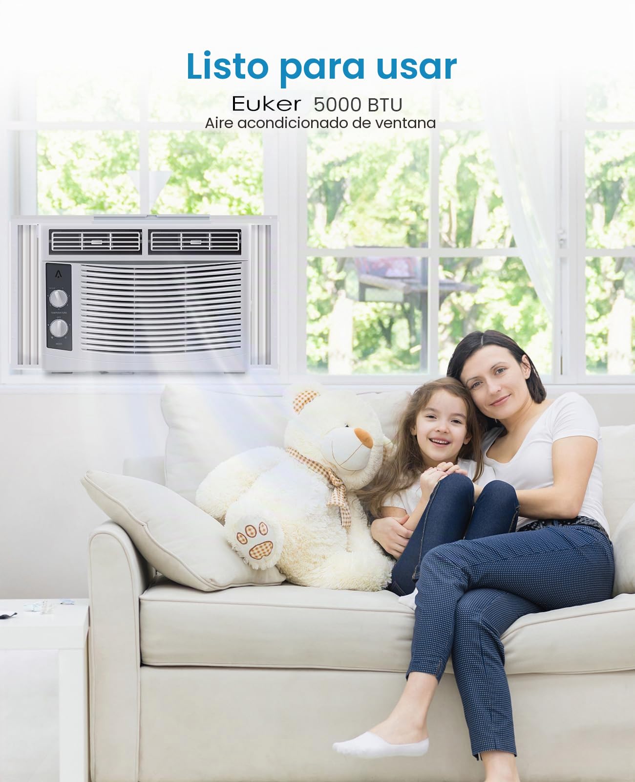 Aire Acondicionado de Ventana Inteligente de 6000 BTU con WiFi, Control Remoto y aplicación, función de Temporizador y Kit de fácil instalación para Habitaciones de hasta 350