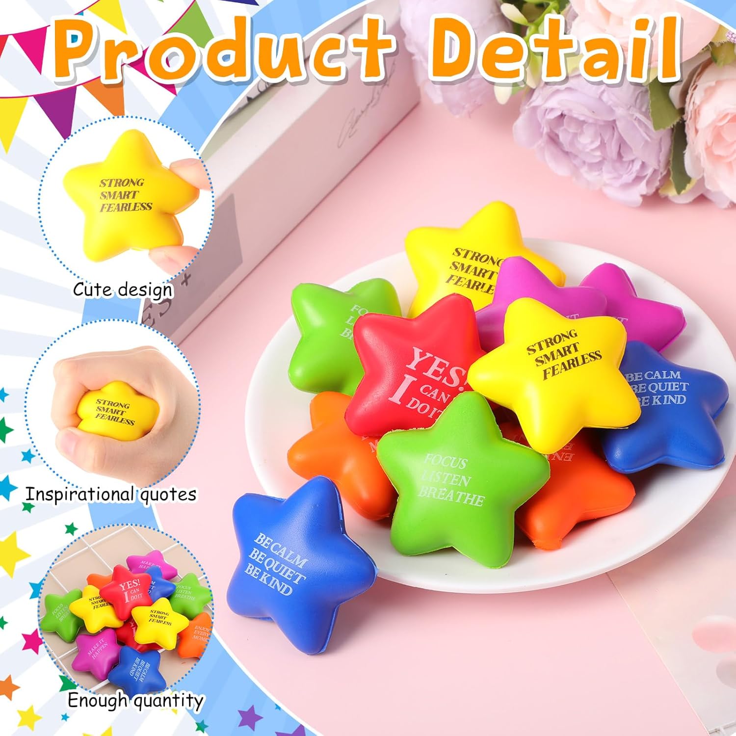 Silkfly 24 Sets End of Year Gifts for Students Star Stress Ball from Teacher for Kisd Motivational Quotes Foam Stress Balls with Cards for Anxiety Fidget Party Favors Supply Prizes Gift