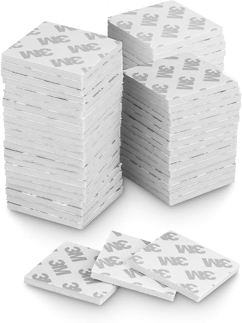 ASelected 100 Pieces Double Sided Sticky Pads - Square Super Strong Foam Self Adhesive Pad Heavy Duty Mounting Sticker Tape for Wall, Glasses, Metals, Plastics- White
