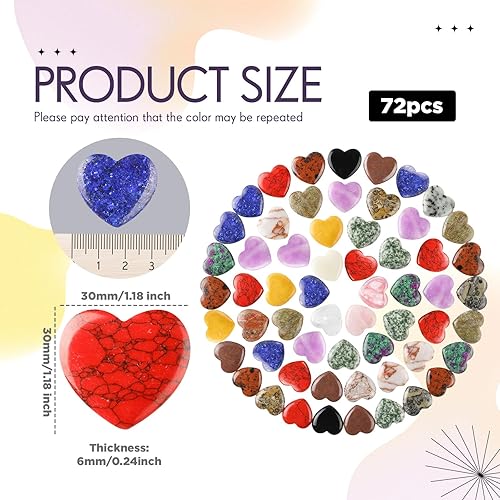 Miniatura 2 de Nuenen 72 piezas de piedras de cristal natural en forma de corazón de 1.2 pulgadas, piedras de preocupación a granel, corazón a granel, bolsillo de
