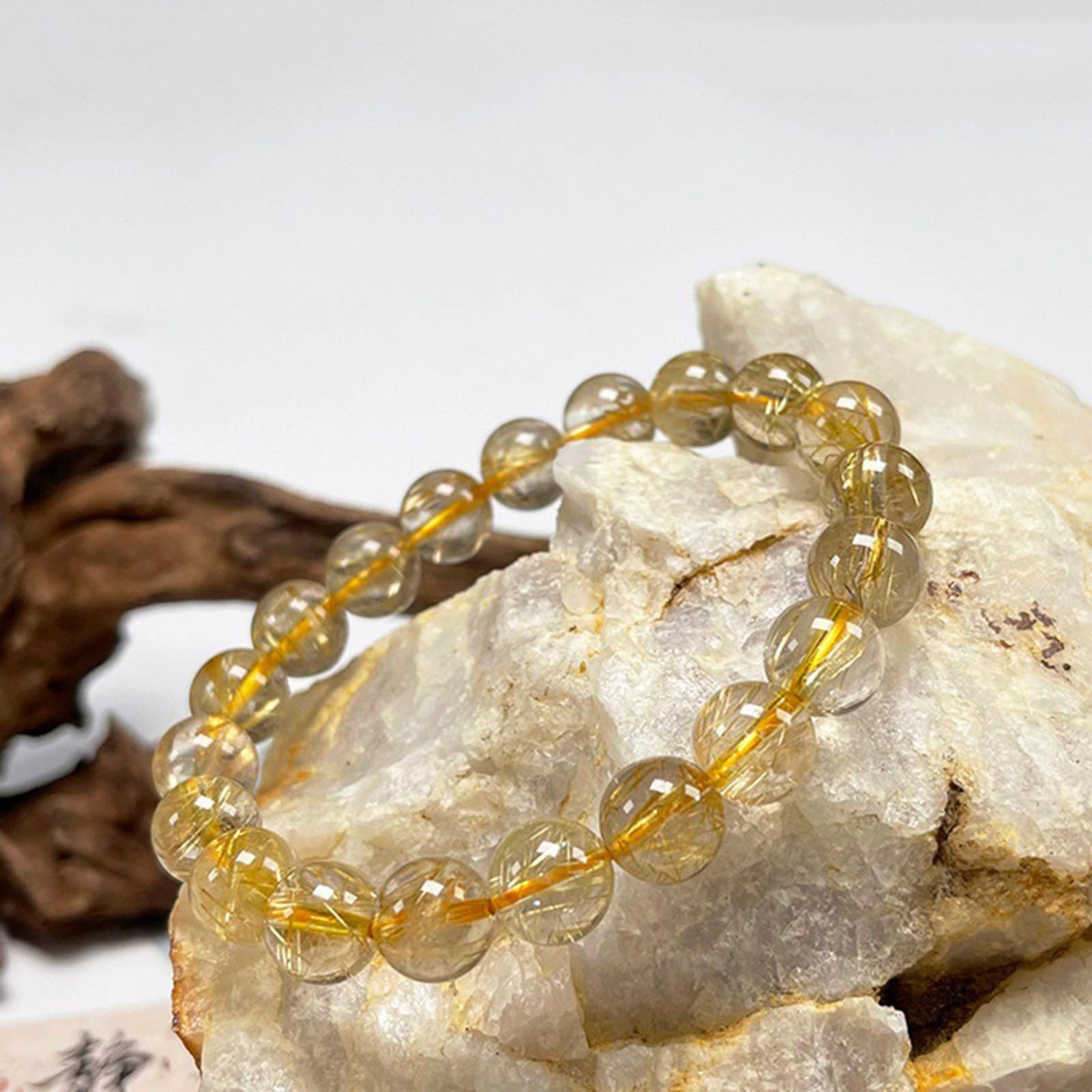 Pulsera elástica piedras preciosas naturales de hematita cuarzo rutilado
