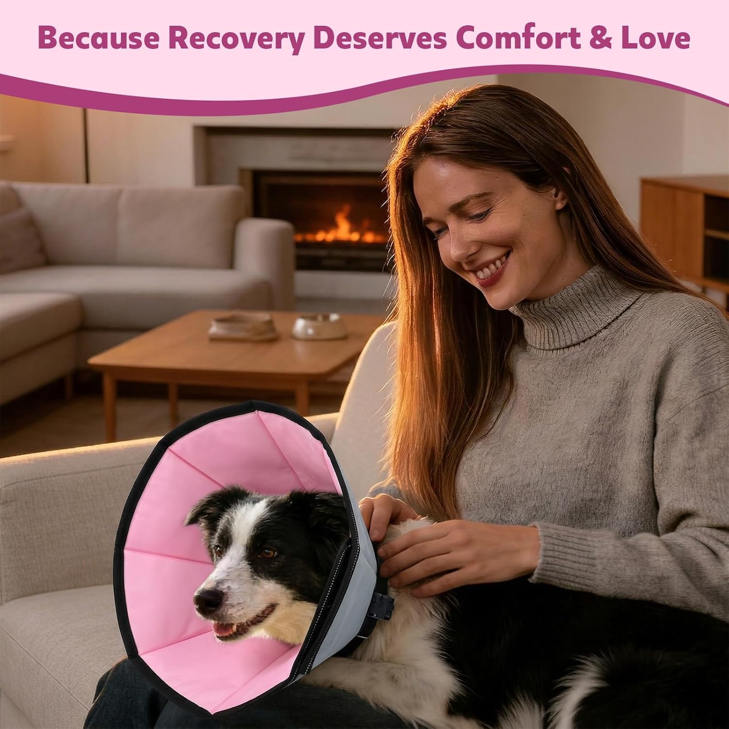 Soft Dog Cone Collar After Surgery: Long Alternative Comfortable Comfy Fabric Recovery Shame Elizabethan Stop Licking Small Medium Large Dogs (Pink, L)
