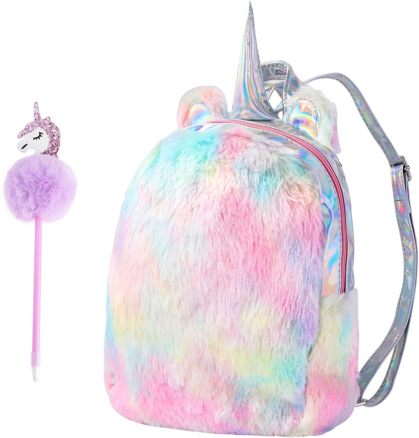 Yorki Girls Plush MINI Unicorn Backpack Fashion,Shool Women Unicorn Bag Travel,Cute Bookbag For Unicorn Party Supplies- multicolour
