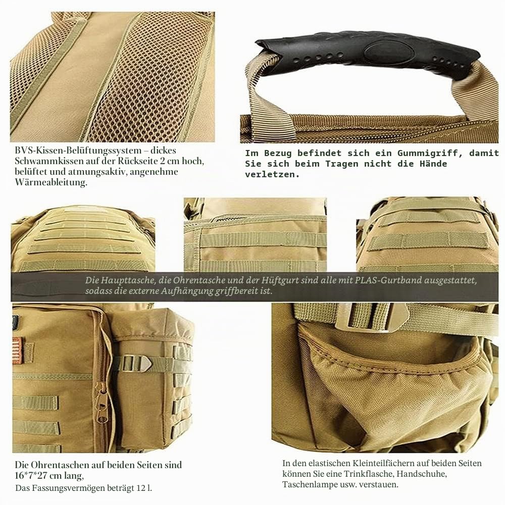 Rucksack,Taktischer Gewehrrucksack,56-75L,Outdoor Wandern Daypacks Wasserdicht Militär Taschen für Männer Reisen Camping Jagd Trekking Klettern Rucksack (Color : A)