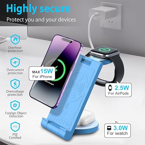 Miniatura 5 de Cargador inalámbrico actualizado 2024 soporte de cargador 3 en 1, múltiples dispositivos para Apple - iPhone 16 15 14 Pro Max 13 12 11 - Watch 10 9
