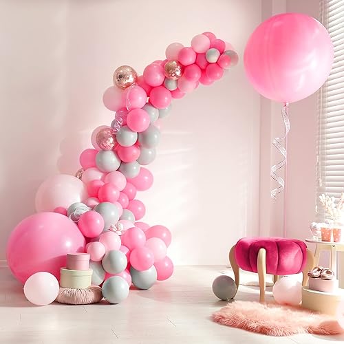 Miniatura 6 de 600 globos rosas de diferentes tamaños, globos de látex de 18/10/5 pulgadas, globos de color rosa y blanco degradado, kit de guirnalda de arco de