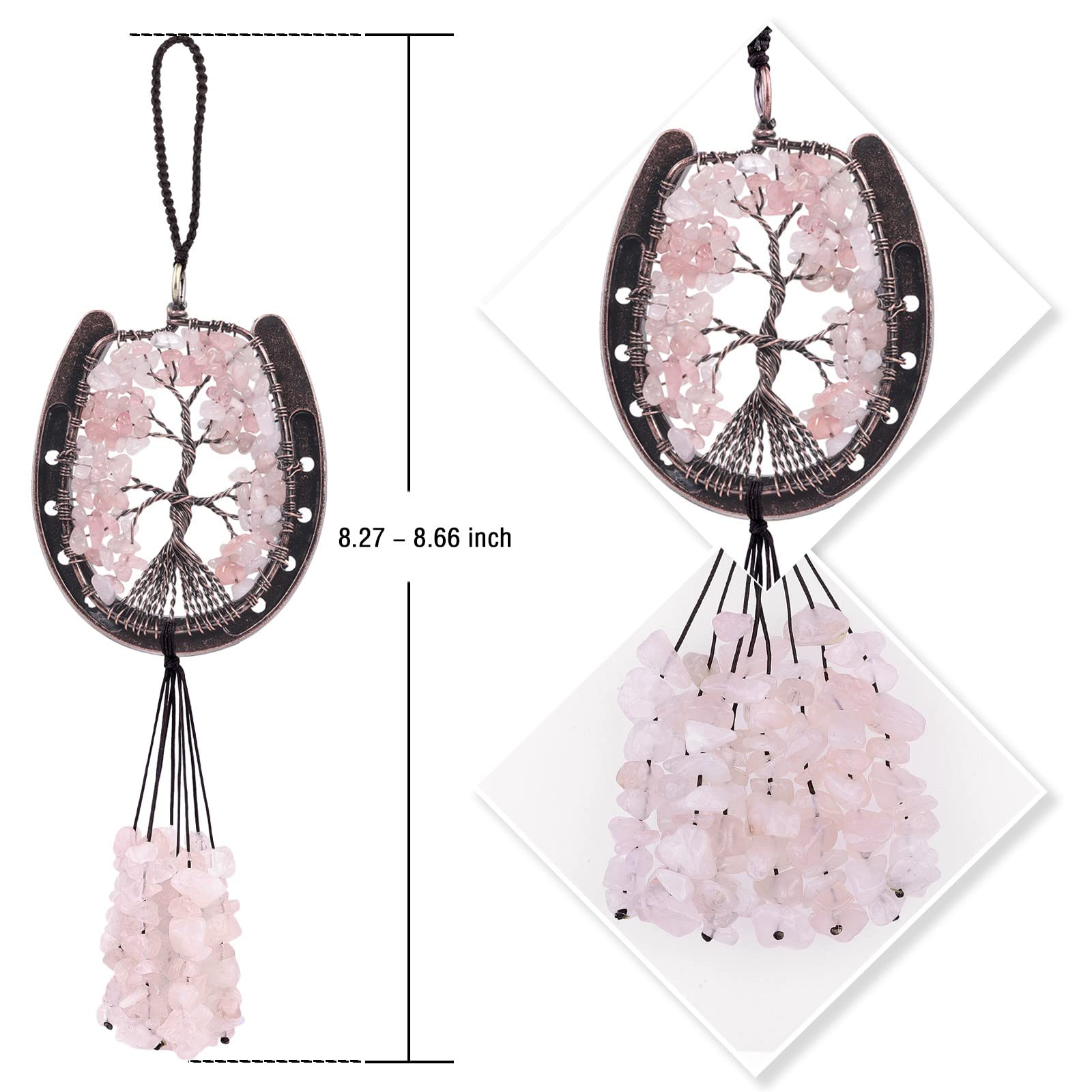 KYEYGWO Horseshoe Shape Crystal Tree of Life Hanging Ornament Reiki Chakra Stone Wall Hanger Decor for Home and Office 7 Chakra & Crystal Chip Stones Pendant - Image 2
