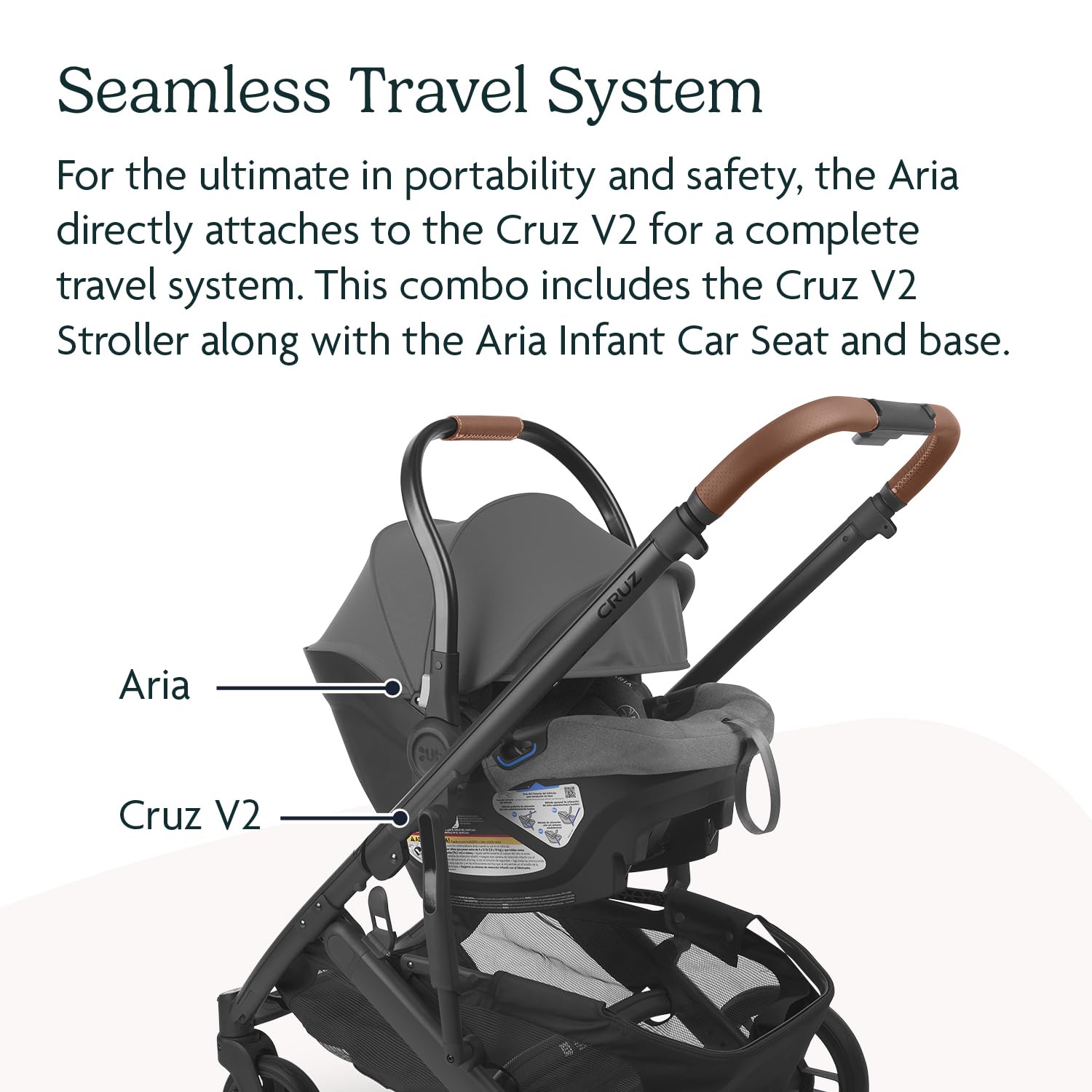 UPPAbaby Travel System, Includes Cruz V2 Stroller + Aria Lightweight Car Seat Combo - Toddler Seat, Rain Shield, Storage Bag, Car Seat, Base + Infant Insert Included - Greyson (Charcoal Mélange)