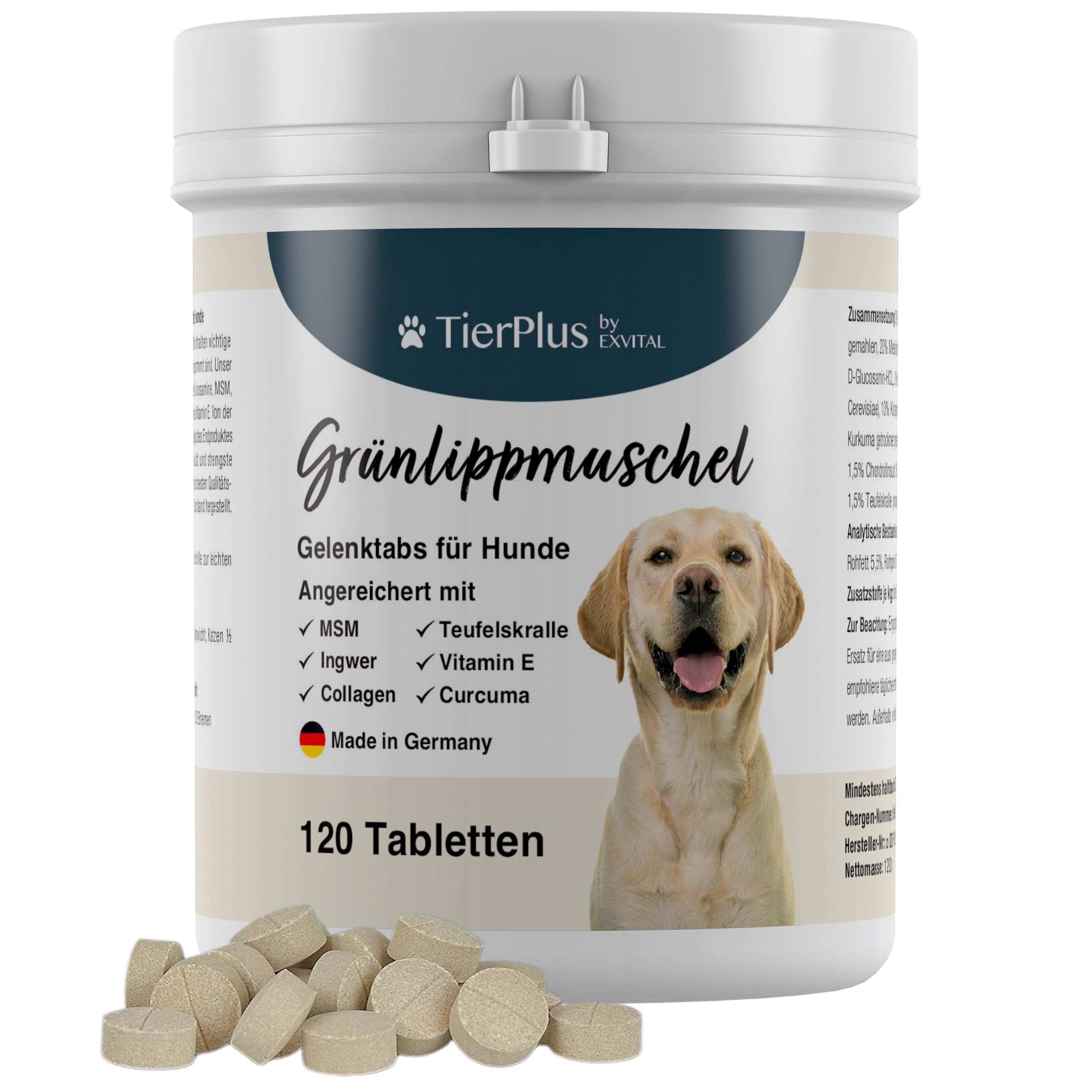 TierPlus Gelenktabletten für Hunde mit Grünlippmuschel, MSM, Ingwer, Chondroitin, Glucosamin und Teufelskralle angereichert. Hohe Fressakzeptanz, 120 Stück, Made in Germany