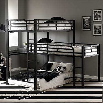 DNYN Twin Over Twin L-Shaped Bunk Bed with Loftbeds Design for Kids Bedroom,3 in 1 Metal Bedframe w/Ladder & Safety Guardrails,Easy Assembly & Super Save Space & No Box Spring Needed, Black